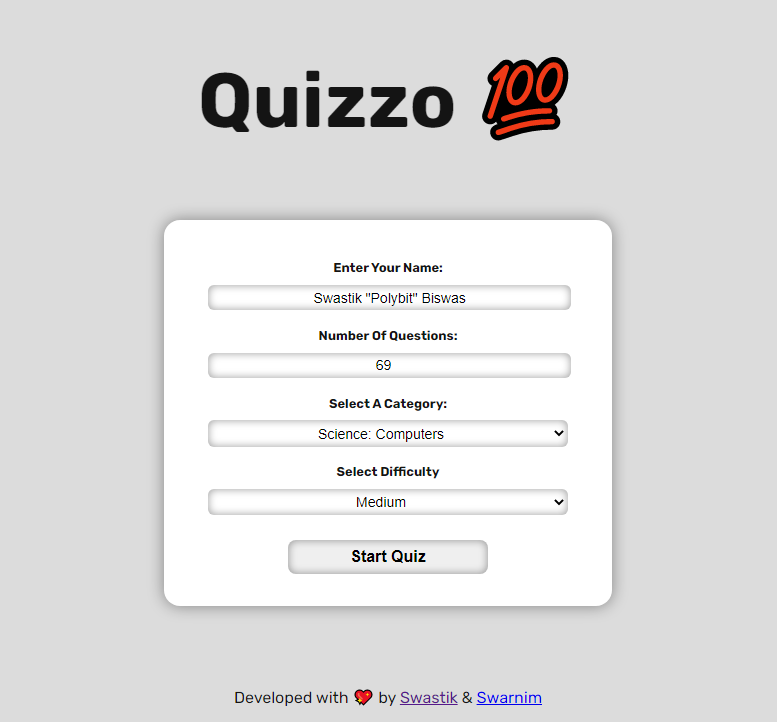 Screenshot of Quizzo App